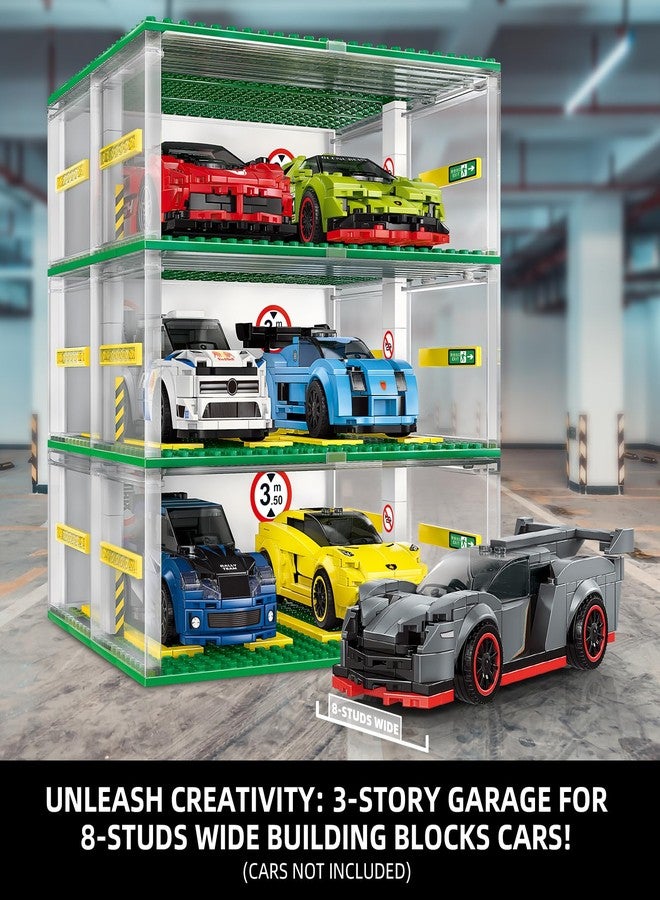 NEWABWN مرآب مكعبات بناء إبداعي من ثلاثة طوابق من NEWABWN مع ميزات عرض، متوافق مع سيارات ليغو الصغيرة (130 قطعة)، مثالي لسيارات مكعبات البناء بعرض 8 مسامير (السيارات غير متضمنة) - Image 2